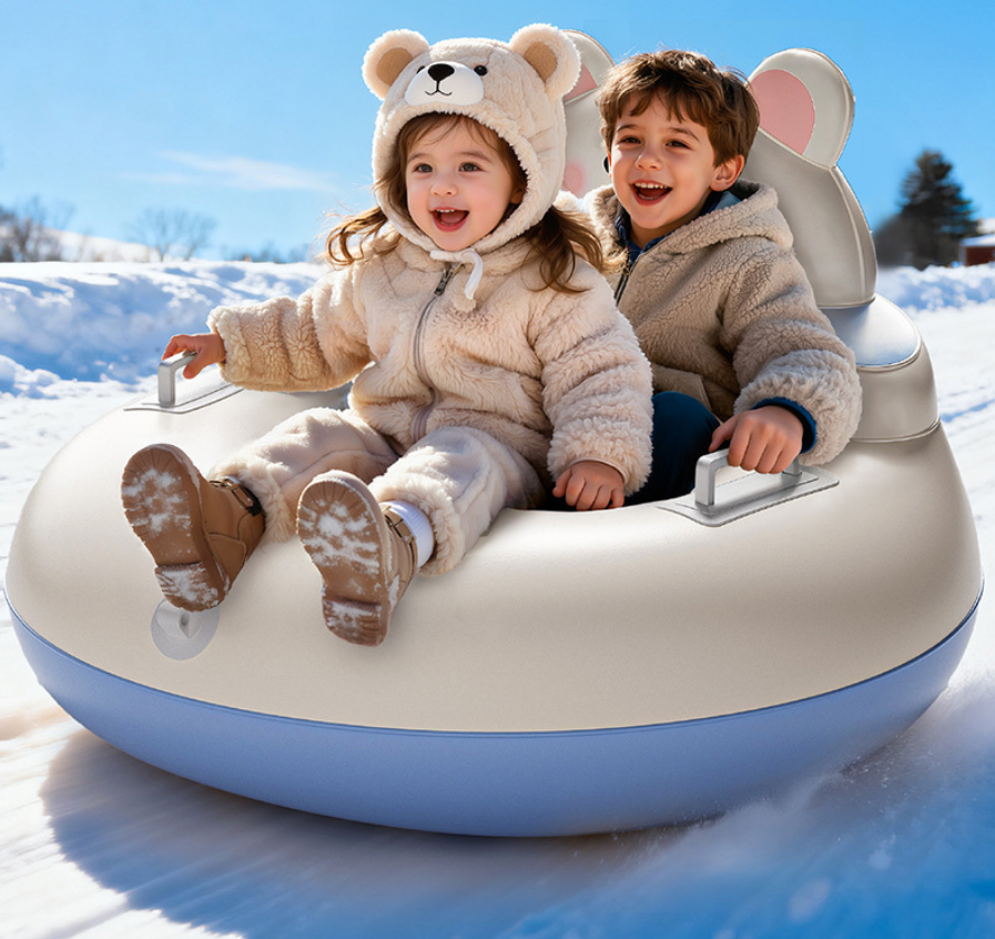 GenreenHub Inflatable Snow Tube Large backrest Snowboarding Ring with Thick and Durable Anti-Burst Coating and Handle-Equipped Snowboarding Ring