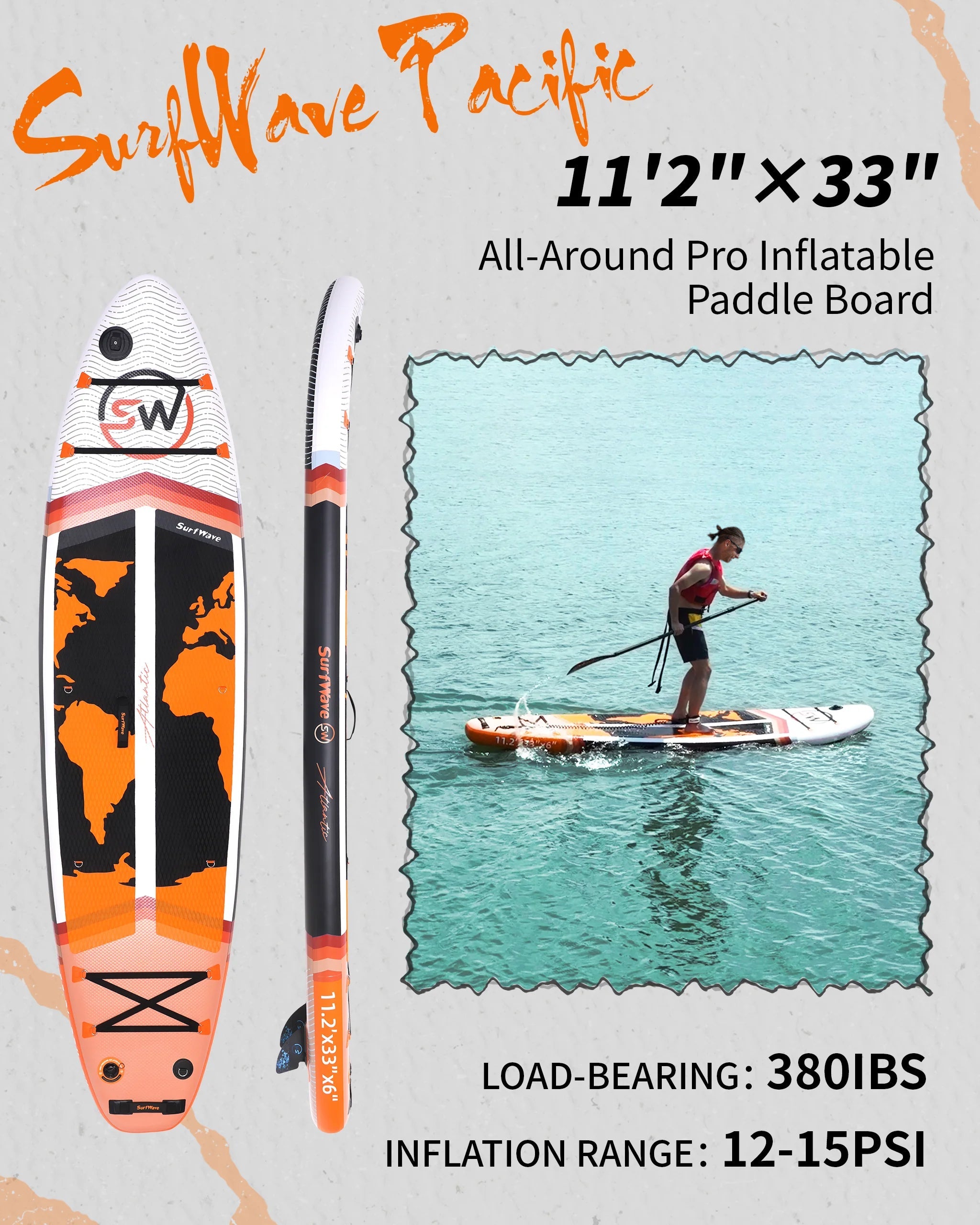 Pro Inflatable SUP Board, orange stand up paddle board 11ft All-Around inflatable stand up Paddle Board - Military-Grade for Surfing & Expedition, Includes Carbon Paddle & Pro Pump