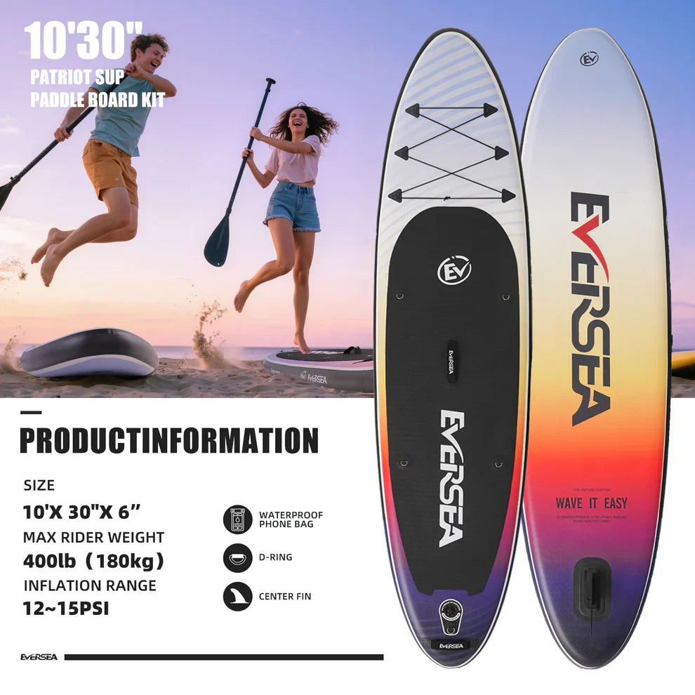 10ft All-Around Inflatable SUP Board - Dual PVC Layer & Non-Slip EVA Deck, Complete with SUP Accessories for Youth & Adults