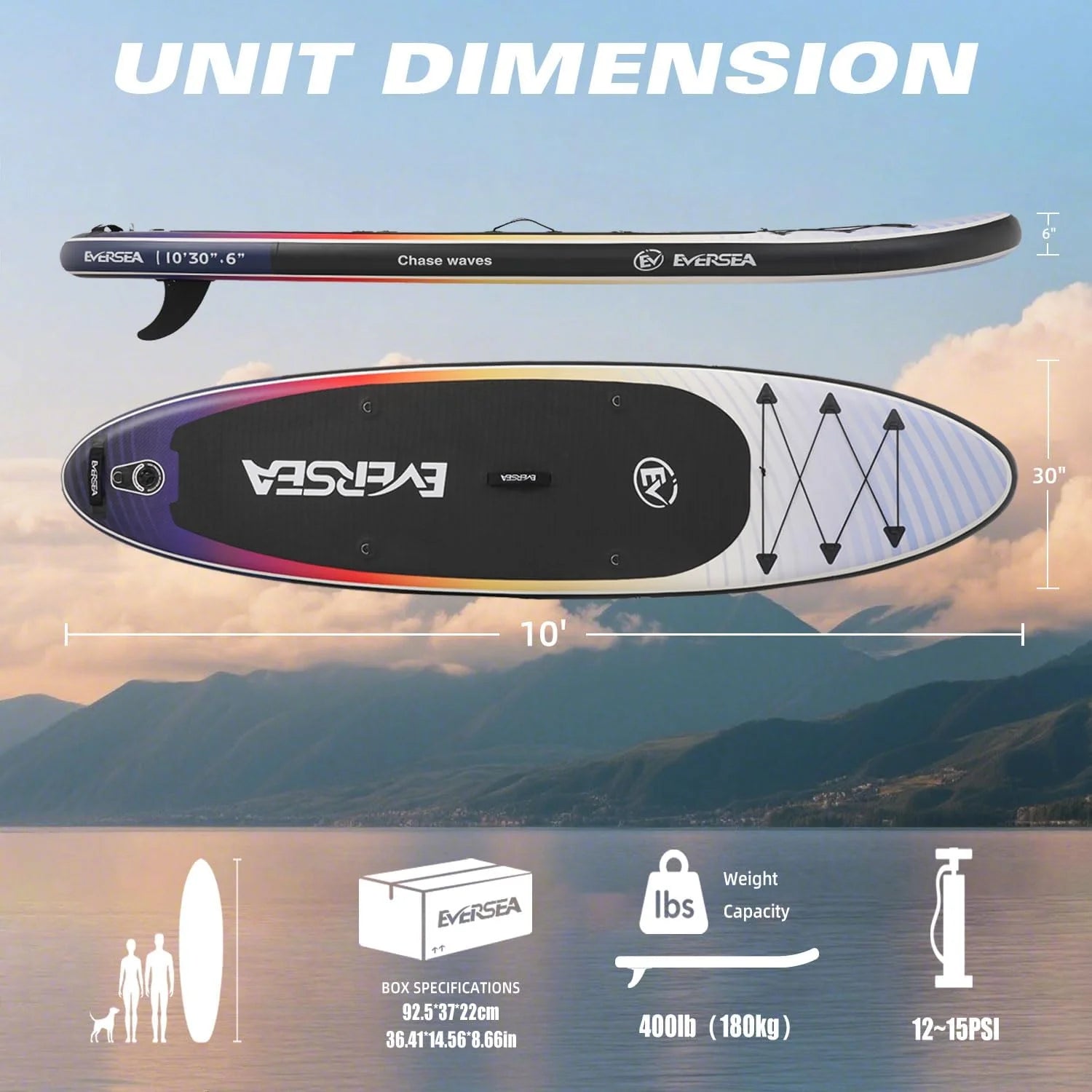 10ft All-Around Inflatable SUP Board - Dual PVC Layer & Non-Slip EVA Deck, Complete with SUP Accessories for Youth & Adults