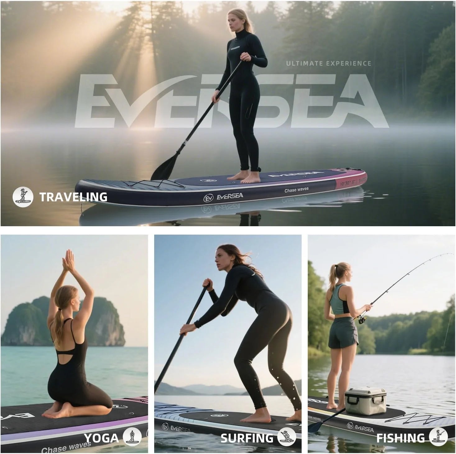 Color Drifter 10ft Inflatable SUP Board - Wide Stable Design, Non-Slip EVA Deck & Complete Accessories for Family Fun & Solo Adventures