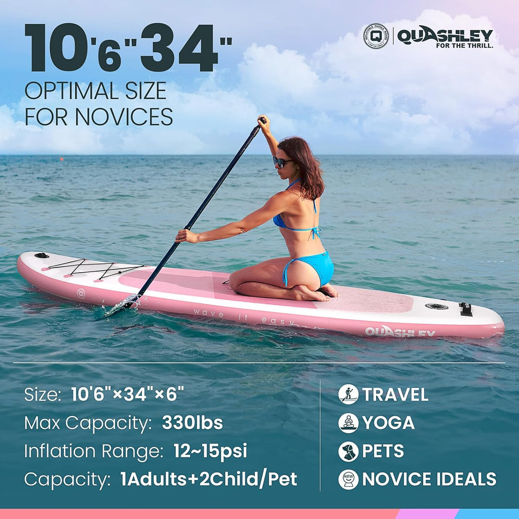 10.6ft Eco-Friendly Pink Inflatable SUP Board - Recyclable Stand Up Paddleboard with Zero-Waste Packaging for Travel & Yoga