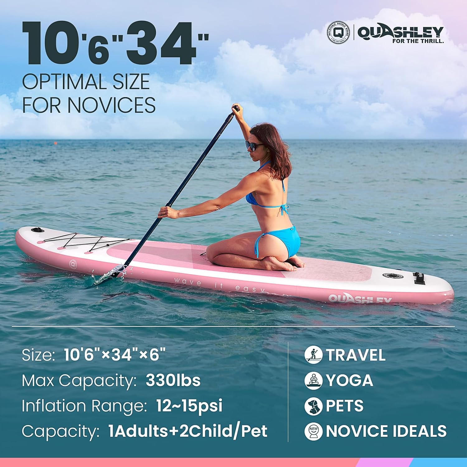 10.6ft Eco-Friendly Pink Inflatable SUP Board - Recyclable Stand Up Paddleboard with Zero-Waste Packaging for Travel & Yoga