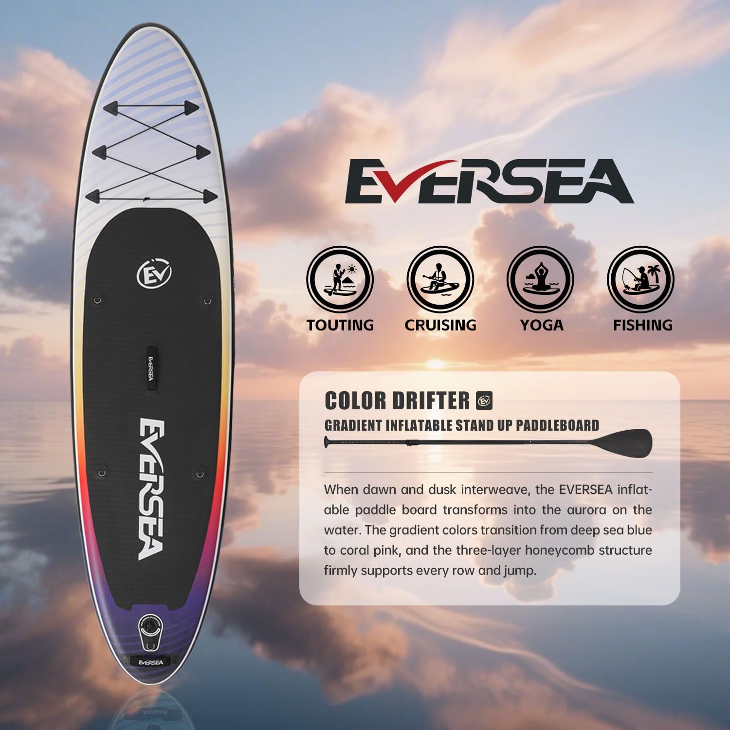 Solar Drift 10' SUP board,Standing Paddle Board,10 ft Inflatable  SUP Board, All-Around Inflatable Paddle Board with SUP Accessories