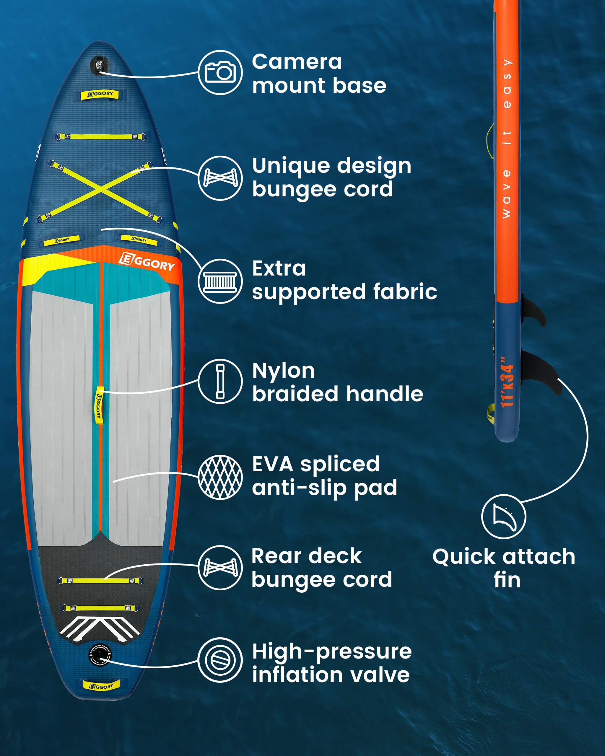 Family-Friendly EGGORY 11ft SUP Board - Anti-Slip Comfort Deck & Premium Accessories for Lakes, Rivers & Oceans
