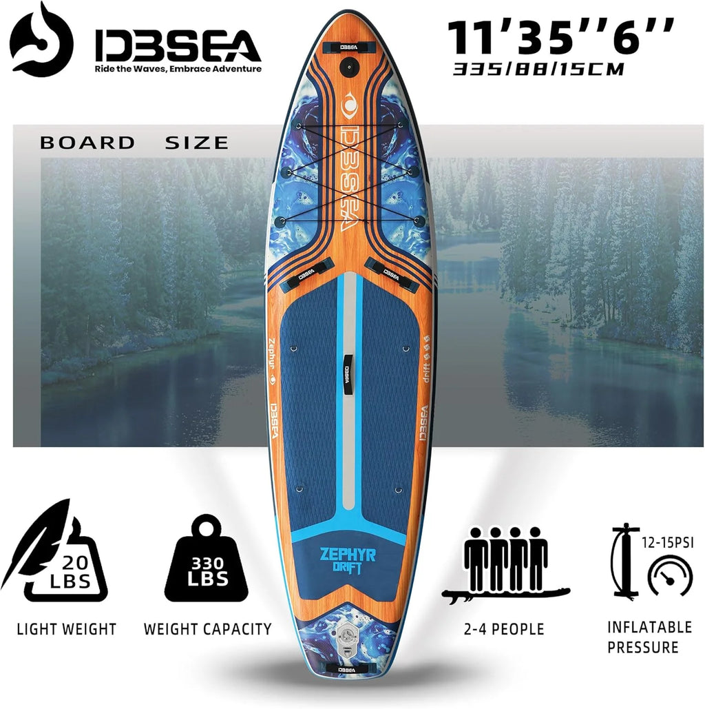 11' Inflatable Yoga & Fishing SUP Paddle Board - Wide Stable Design with Adjustable Paddle for All Skill Levels
