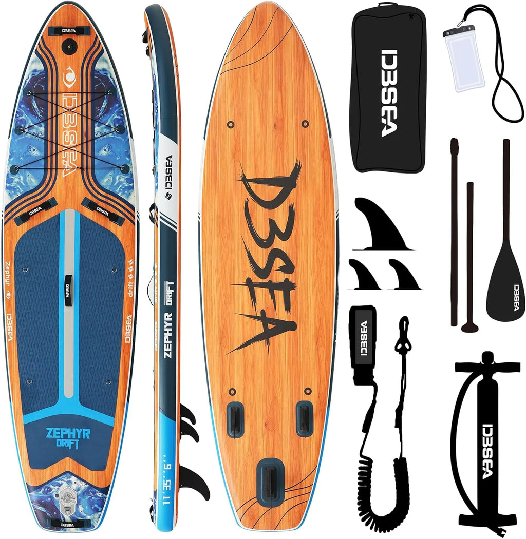 11' Inflatable Yoga & Fishing SUP Paddle Board - Wide Stable Design with Adjustable Paddle for All Skill Levels