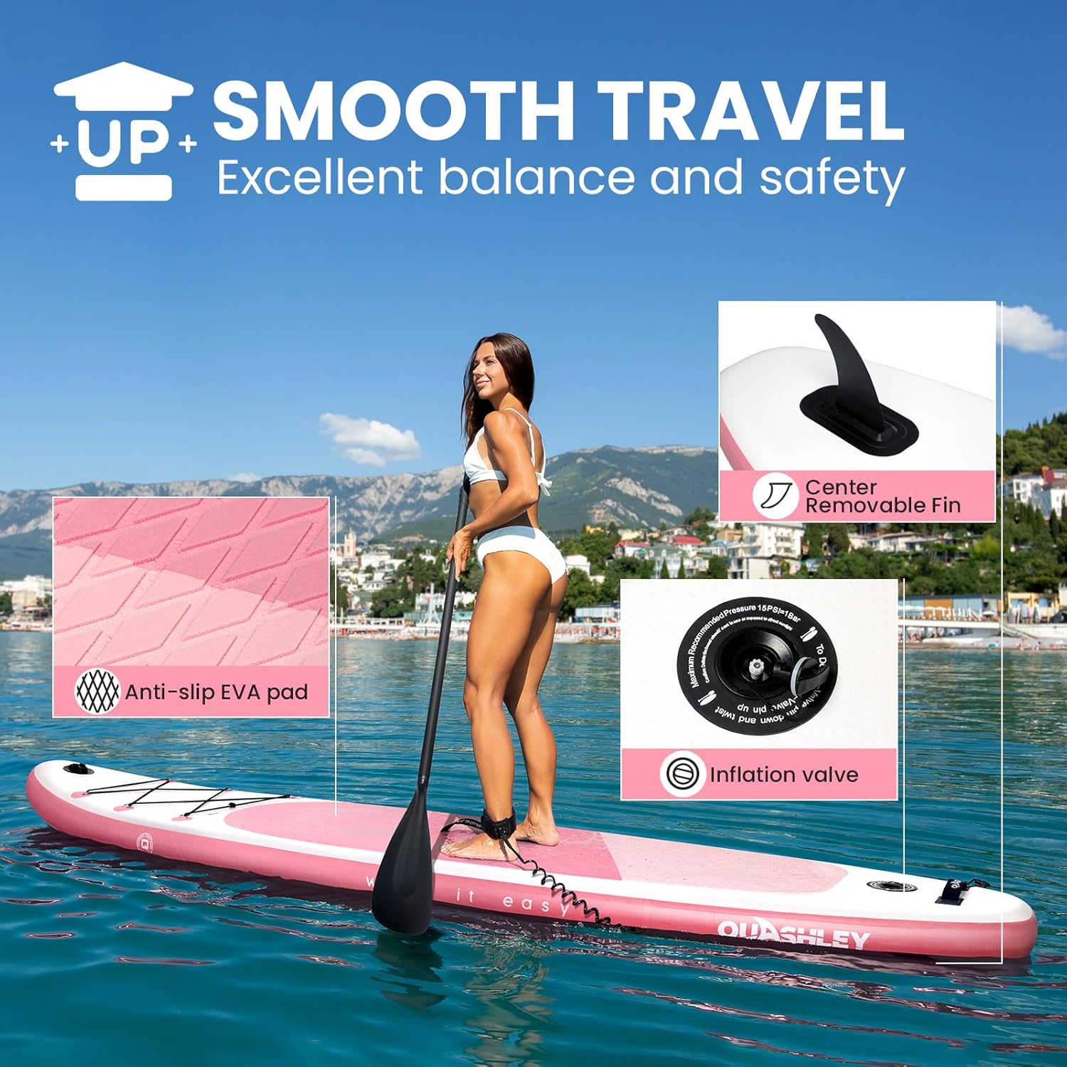10.6ft Eco-Friendly Pink Inflatable SUP Board - Recyclable Stand Up Paddleboard with Zero-Waste Packaging for Travel & Yoga