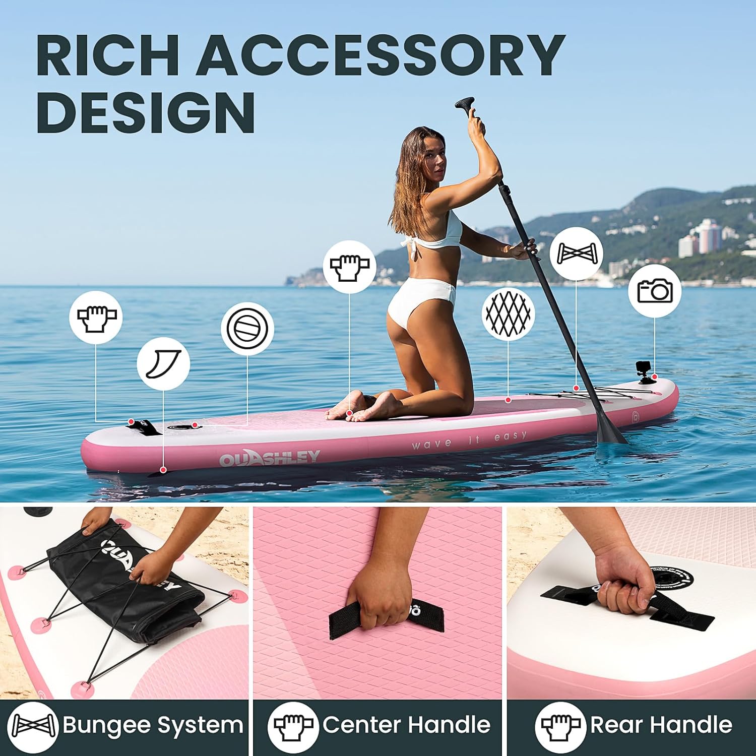 10.6ft Eco-Friendly Pink Inflatable SUP Board - Recyclable Stand Up Paddleboard with Zero-Waste Packaging for Travel & Yoga