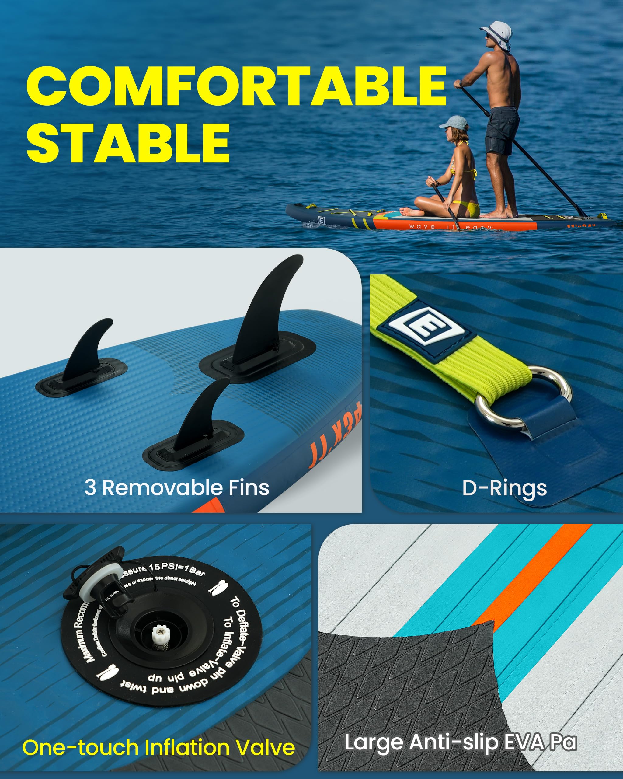 Family-Friendly EGGORY 11ft SUP Board - Anti-Slip Comfort Deck & Premium Accessories for Lakes, Rivers & Oceans