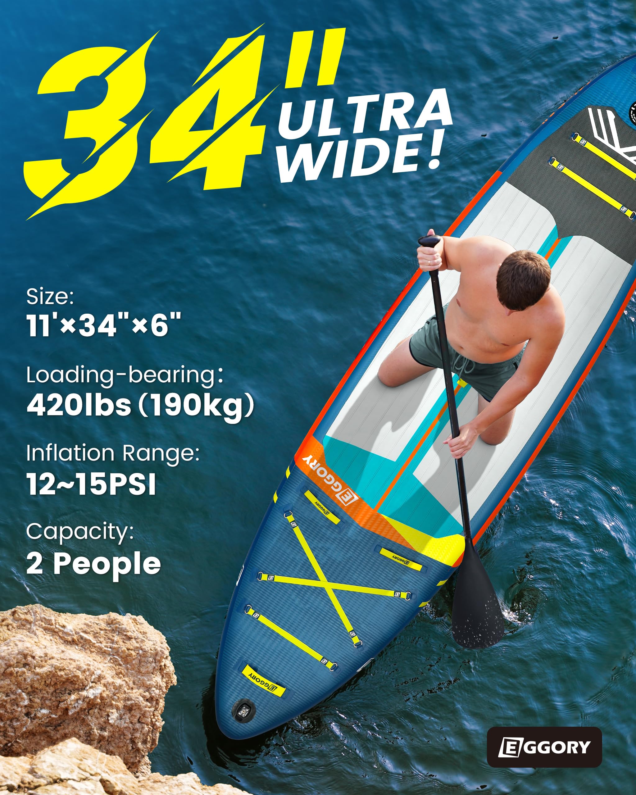 Family-Friendly EGGORY 11ft SUP Board - Anti-Slip Comfort Deck & Premium Accessories for Lakes, Rivers & Oceans