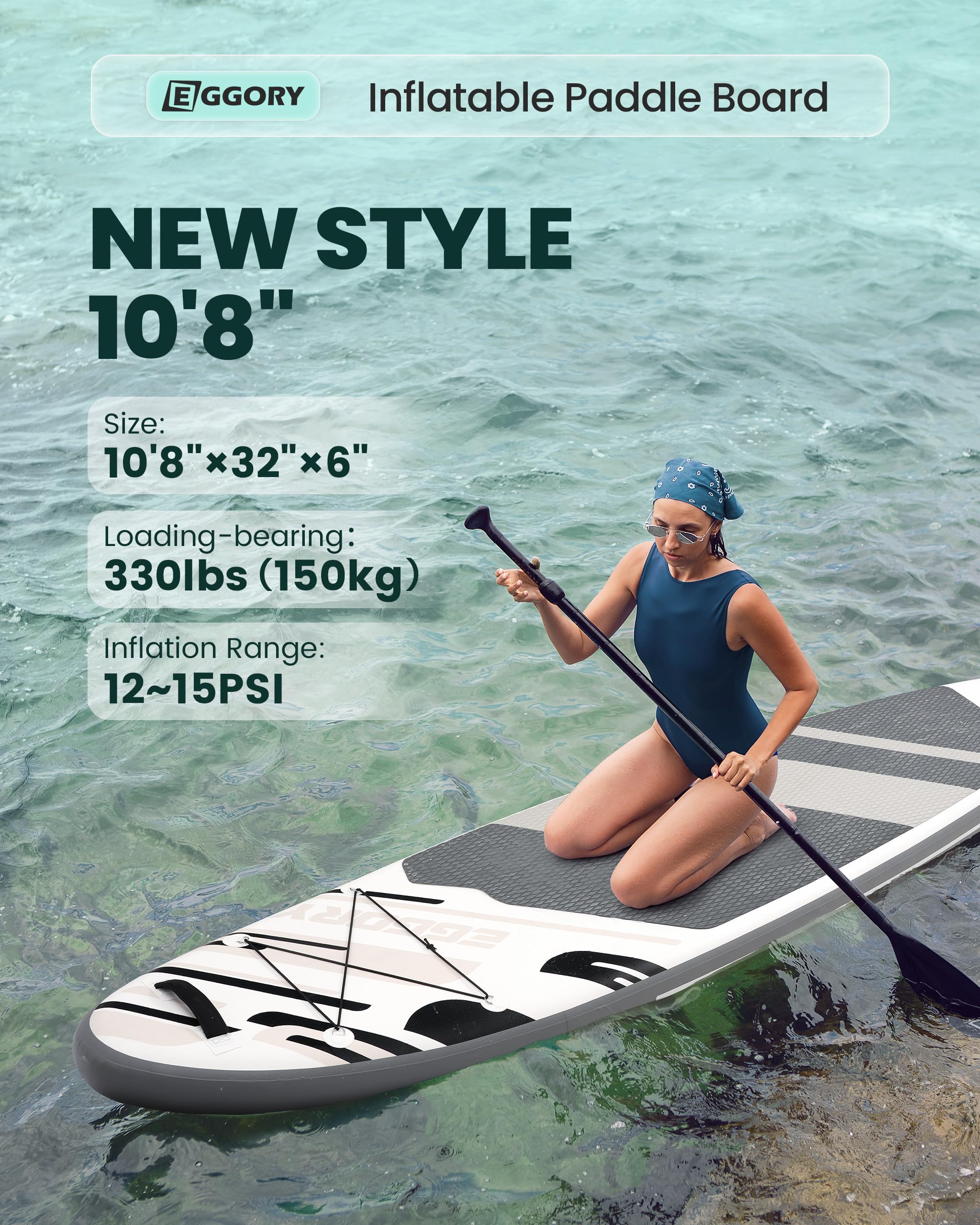 EGGORY 10'8"x32"x6" Inflatable SUP Board - Wide Stable Anti-Slip Deck with Premium Accessories for Youth & Adults