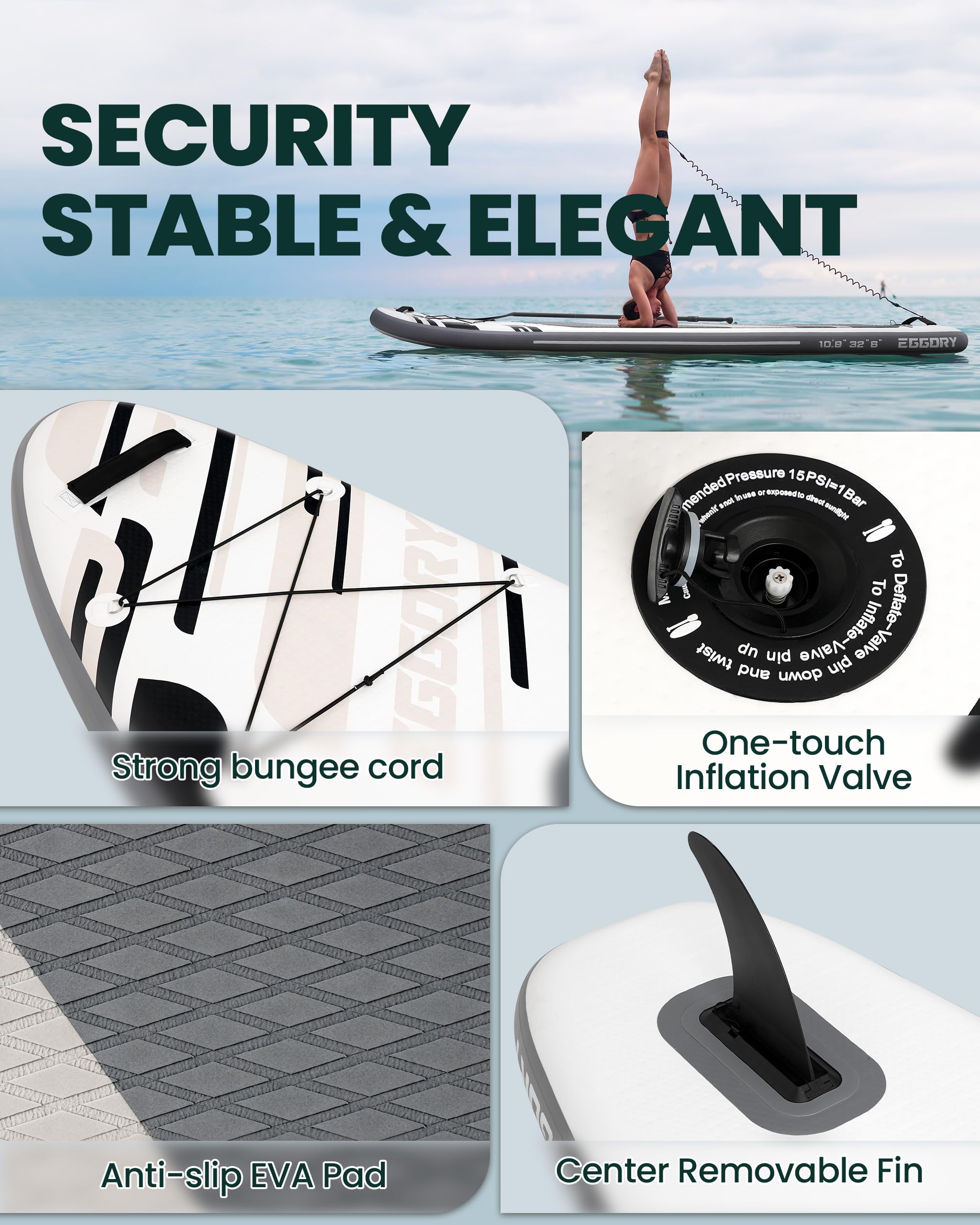 EGGORY 10'8"x32"x6" Inflatable SUP Board - Wide Stable Anti-Slip Deck with Premium Accessories for Youth & Adults
