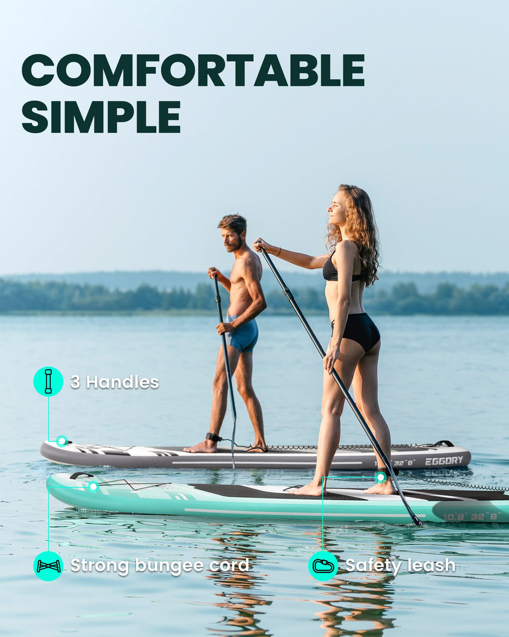 EGGORY 10'8"x32"x6" Inflatable SUP Board - Wide Stable Anti-Slip Deck with Premium Accessories for Youth & Adults