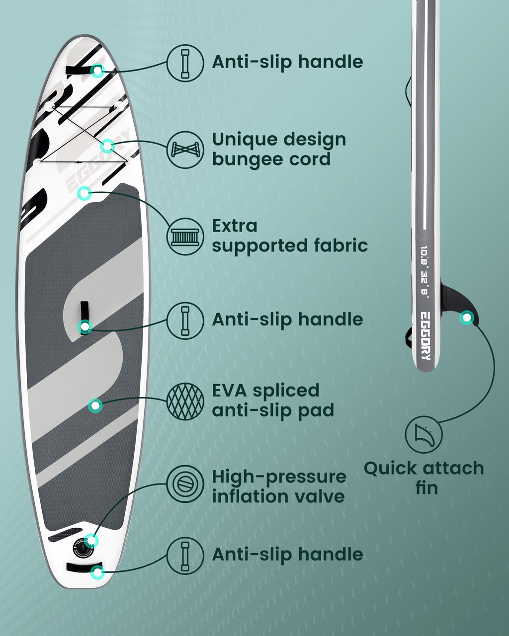 EGGORY 10'8"x32"x6" Inflatable SUP Board - Wide Stable Anti-Slip Deck with Premium Accessories for Youth & Adults
