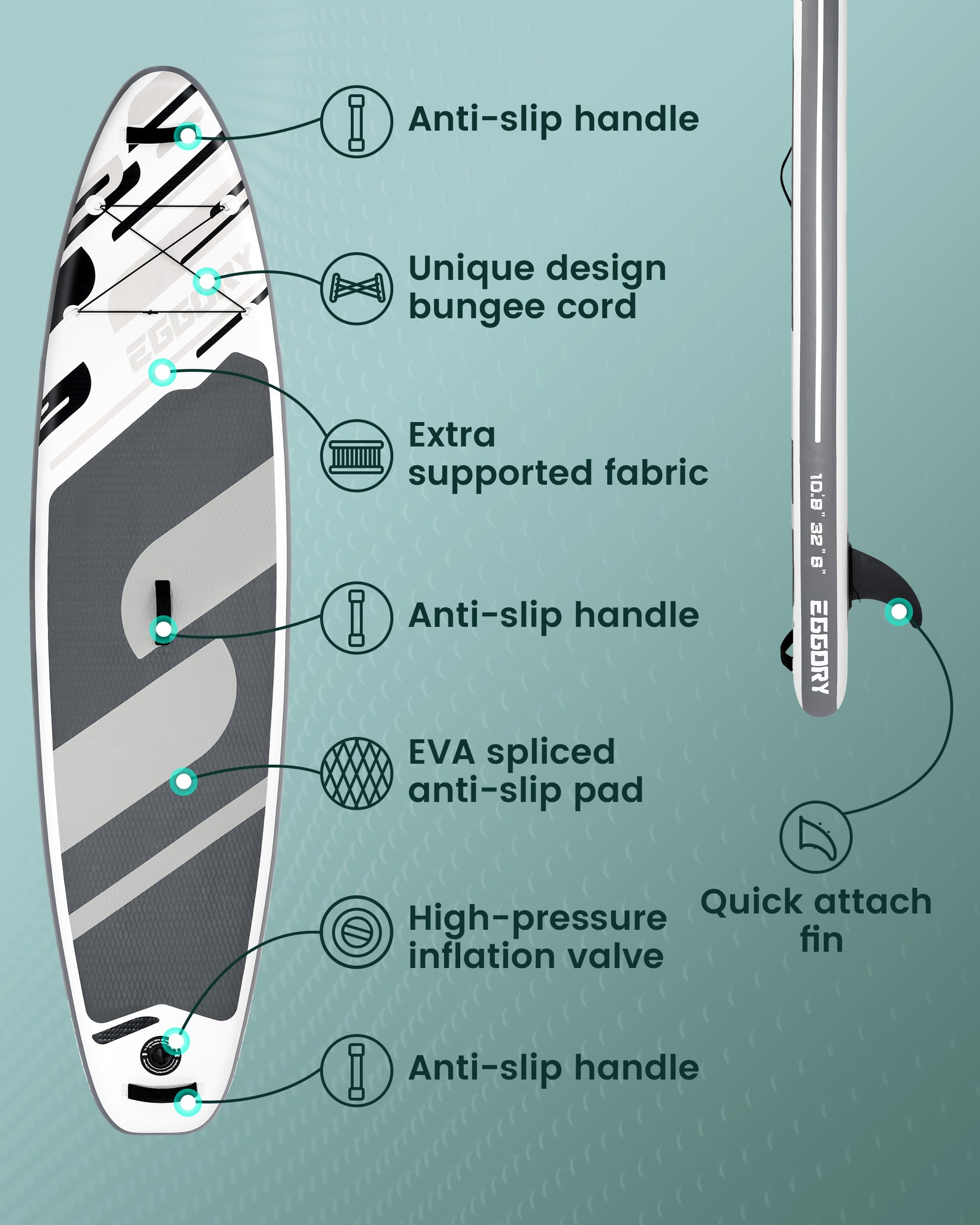 EGGORY 10'8"x32"x6" Inflatable SUP Board - Wide Stable Anti-Slip Deck with Premium Accessories for Youth & Adults