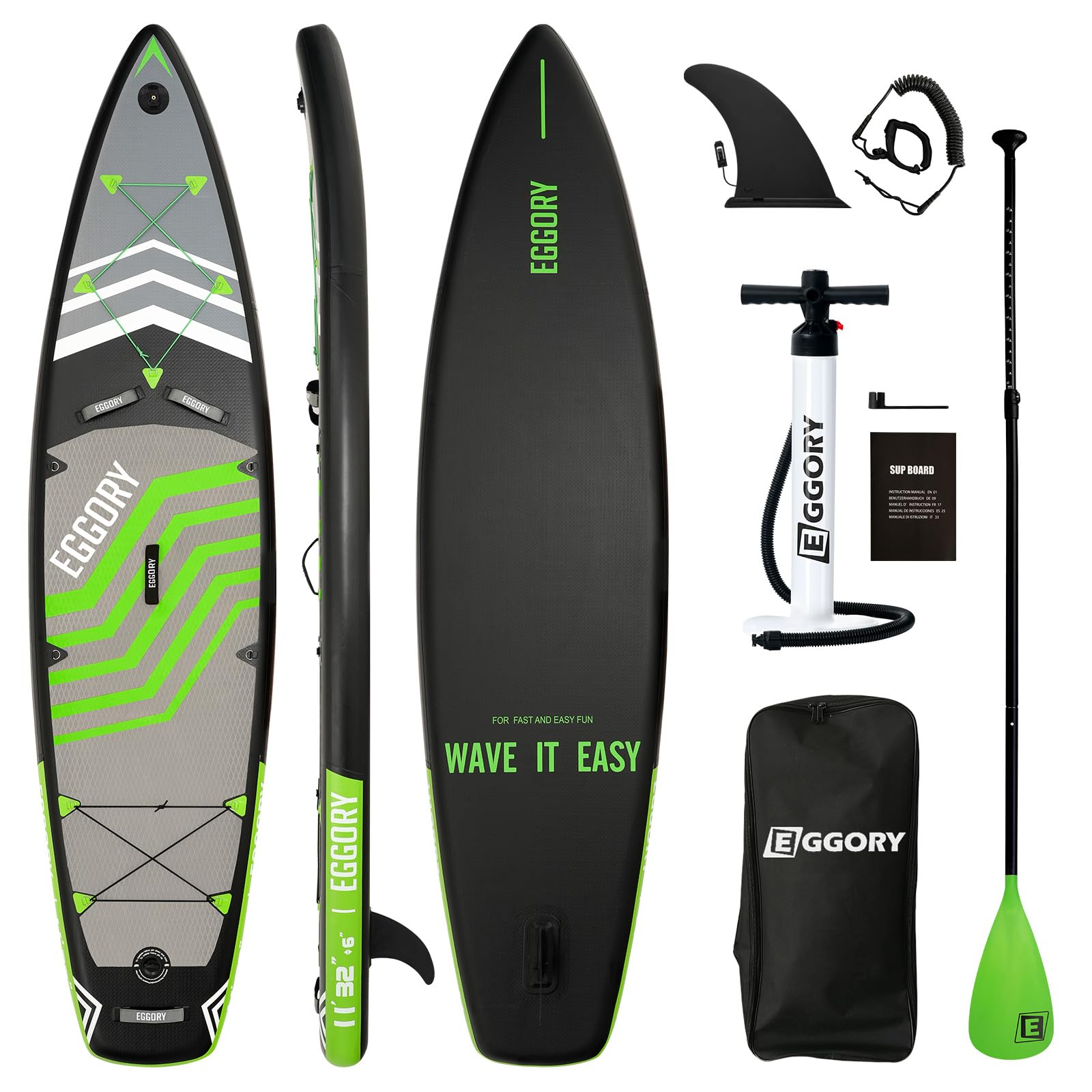 EGGORY 11ft Inflatable Stand Up Paddle Board - Full Accessory Set, Wide Stable Design & Anti-Slip Comfort Deck for All Water Activities