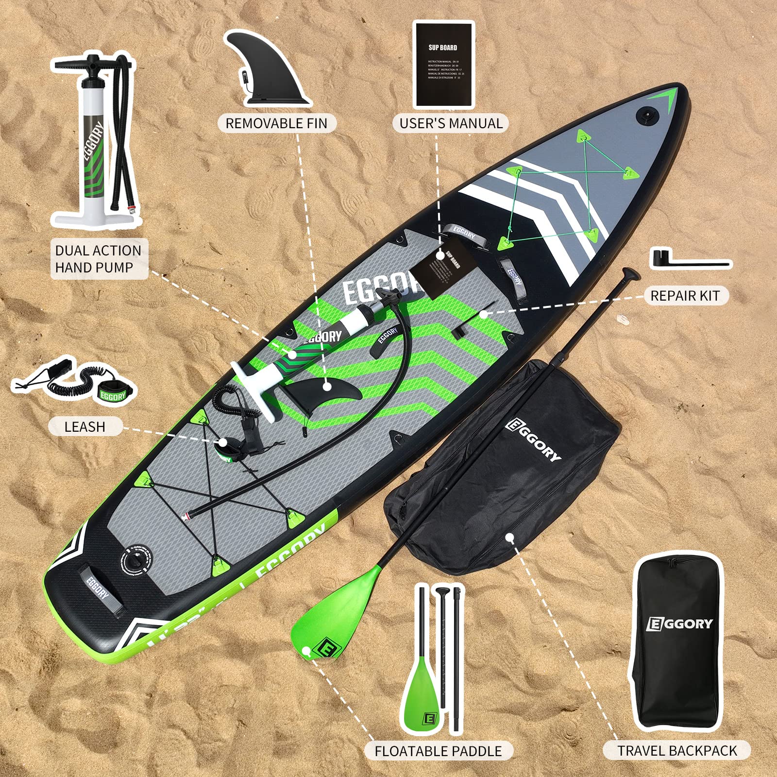 EGGORY 11ft Inflatable Stand Up Paddle Board - Full Accessory Set, Wide Stable Design & Anti-Slip Comfort Deck for All Water Activities