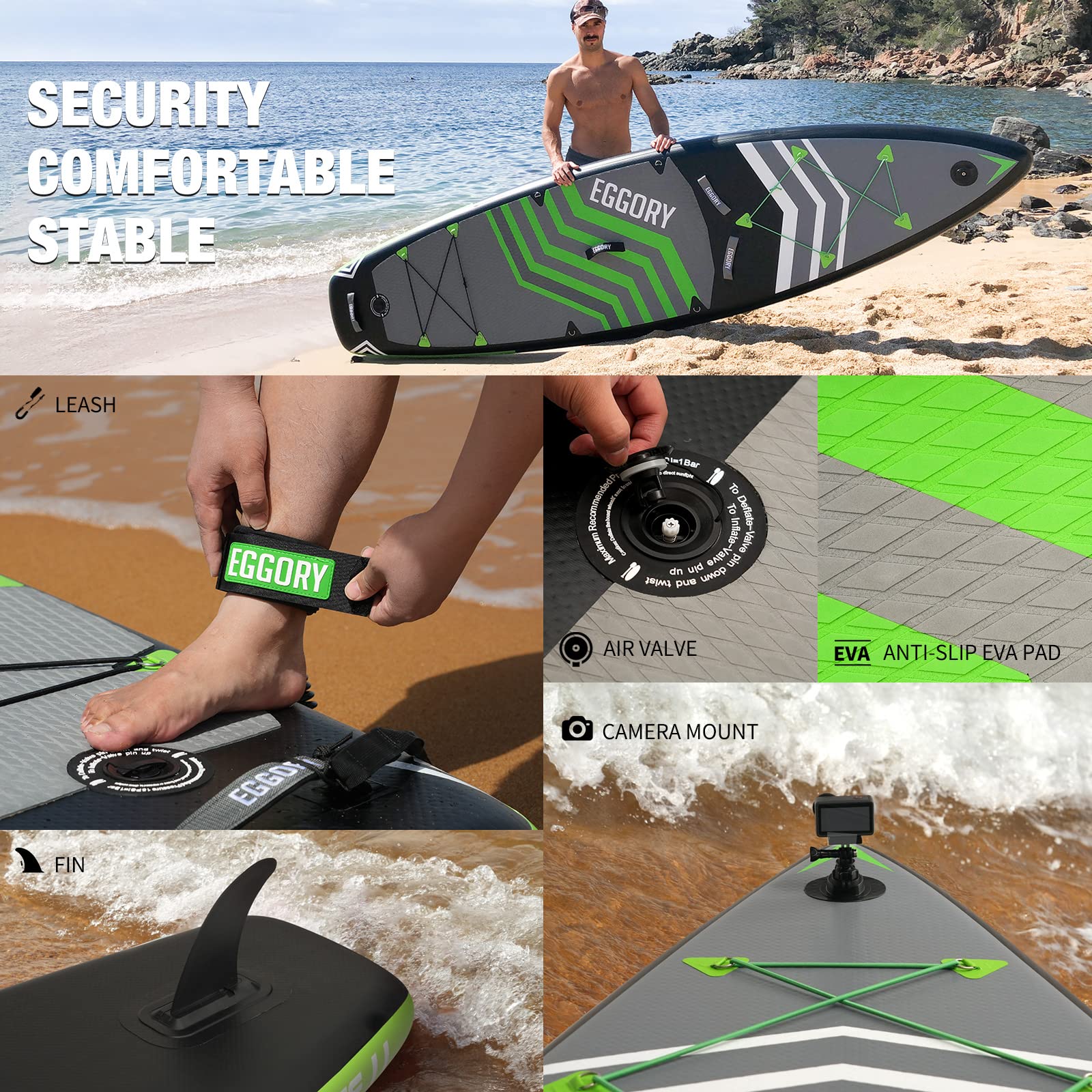 EGGORY 11ft Inflatable Stand Up Paddle Board - Full Accessory Set, Wide Stable Design & Anti-Slip Comfort Deck for All Water Activities