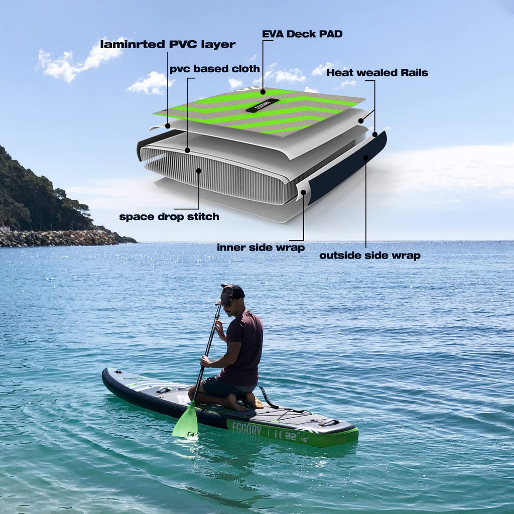 EGGORY 11ft Inflatable Stand Up Paddle Board - Full Accessory Set, Wide Stable Design & Anti-Slip Comfort Deck for All Water Activities