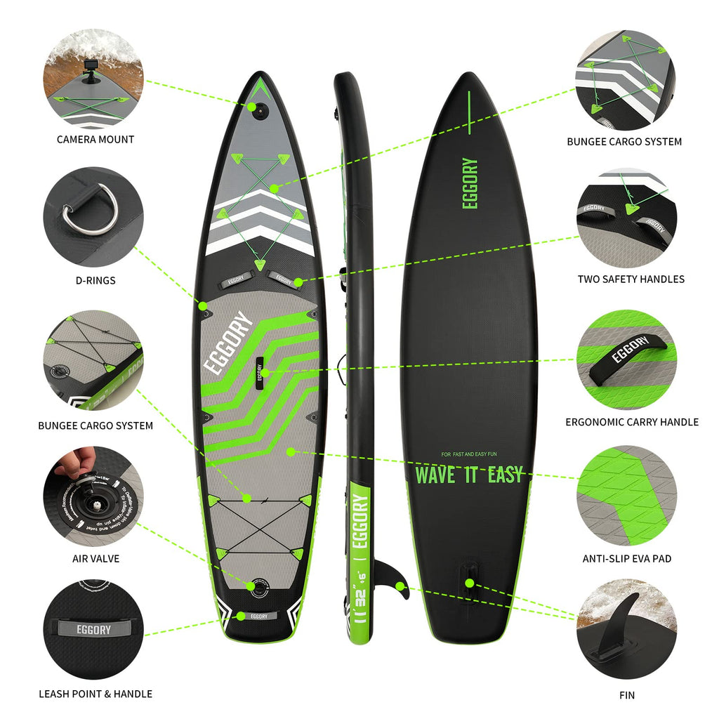 EGGORY 11ft Inflatable Stand Up Paddle Board - Full Accessory Set, Wide Stable Design & Anti-Slip Comfort Deck for All Water Activities
