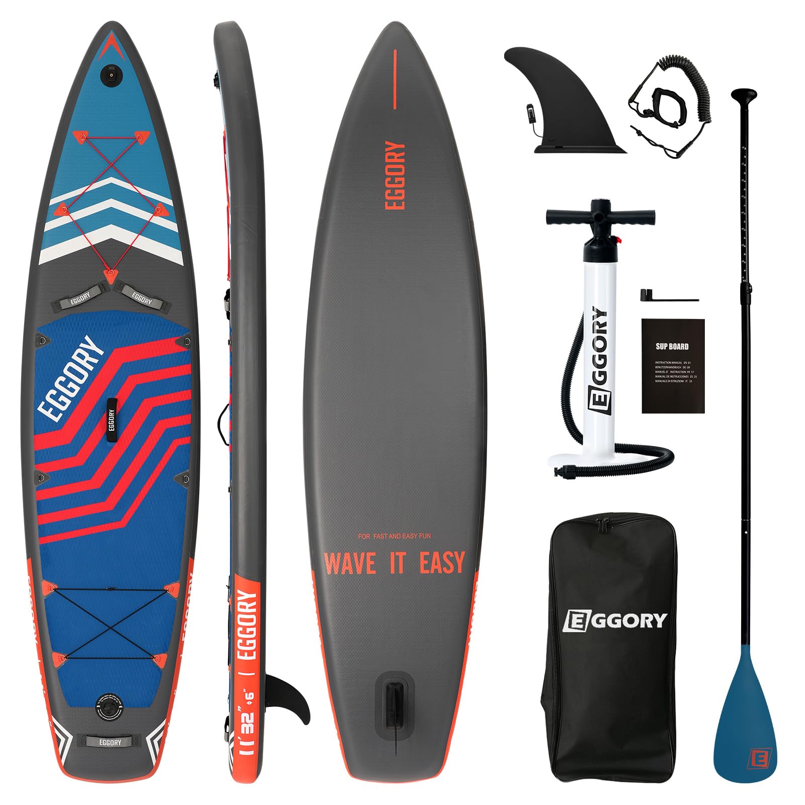 EGGORY 11ft Inflatable Stand Up Paddle Board (33'' Wide x 6'' Thick) - Full Accessory Kit for All Water Activities