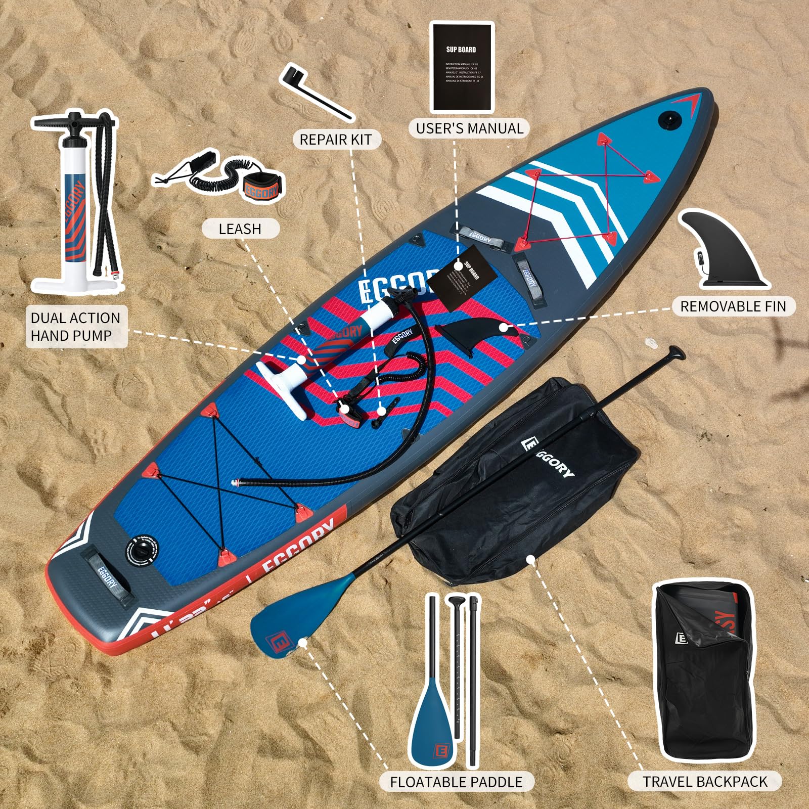 EGGORY 11ft Inflatable Stand Up Paddle Board (33'' Wide x 6'' Thick) - Full Accessory Kit for All Water Activities