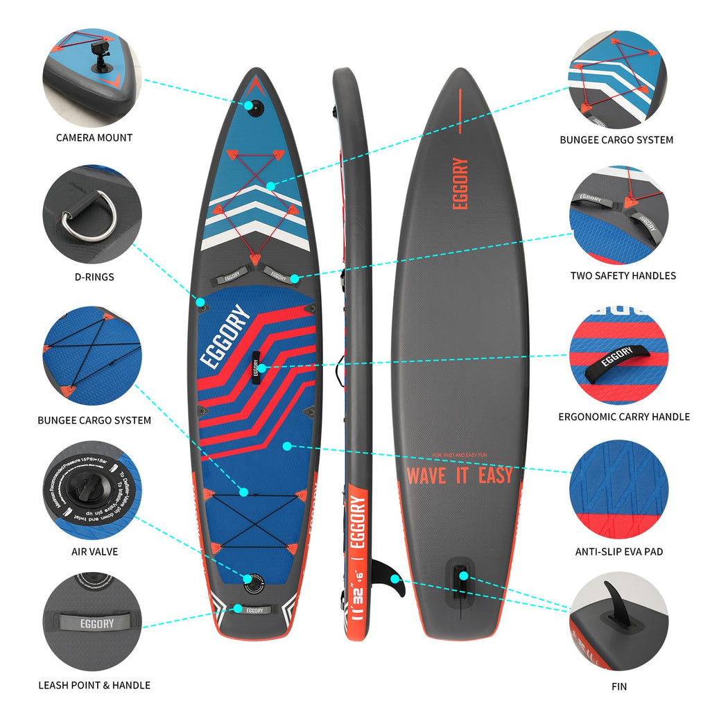 EGGORY 11ft Inflatable Stand Up Paddle Board (33'' Wide x 6'' Thick) - Full Accessory Kit for All Water Activities