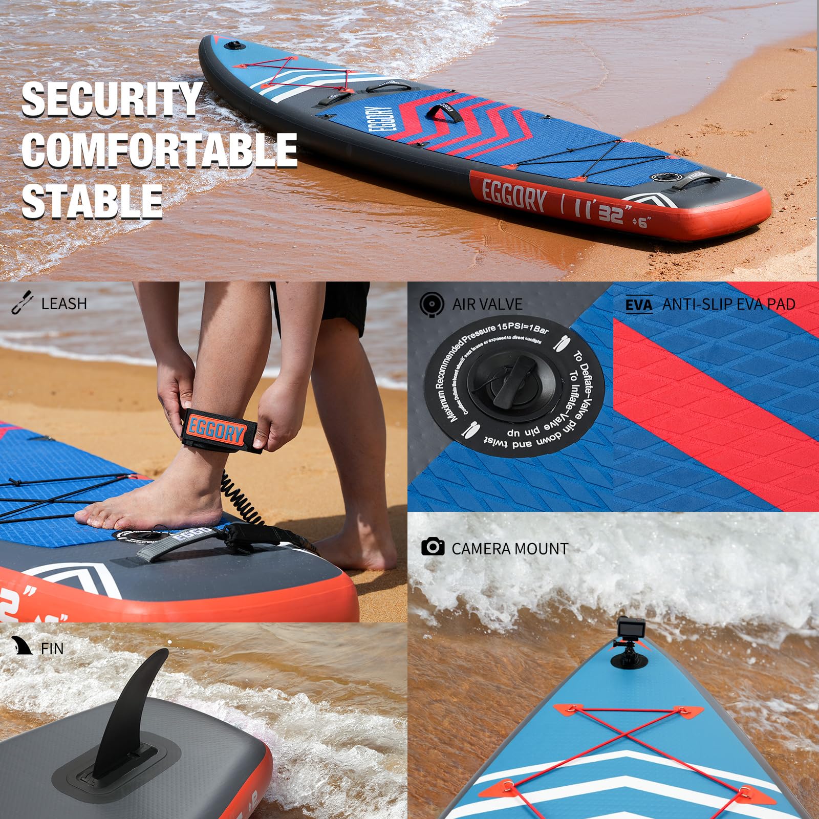 EGGORY 11ft Inflatable Stand Up Paddle Board (33'' Wide x 6'' Thick) - Full Accessory Kit for All Water Activities