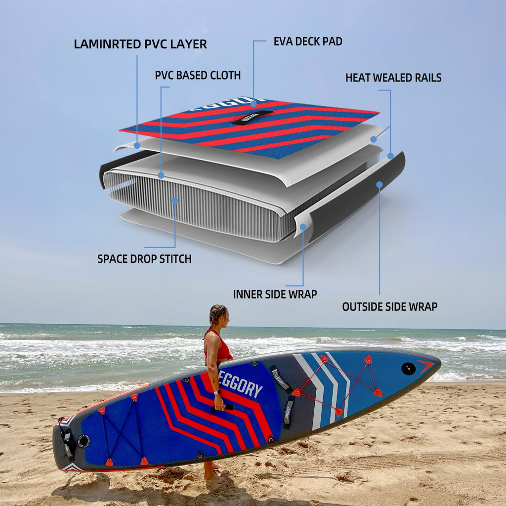 EGGORY 11ft Inflatable Stand Up Paddle Board (33'' Wide x 6'' Thick) - Full Accessory Kit for All Water Activities